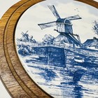 Vintage Amsterdam Windmill Trivet Round White Blue 7 1 2 Inches Wood Ceramic