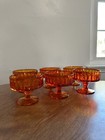 Set Of 6 Vintage Fire Orange  Pedestal Sherbet Glasses