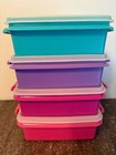 Tupperware Square Set   Lids Purple Magenta Pink Teal Vintage Retired Summer Col