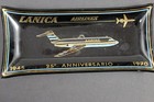 Vintage Lanica Airlines 25th Anniversario Glass Trinket Dish Tray Black Gold