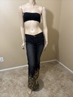 Women   s Black Cotton Denim Casual Stretch Slim Flared Zipper Size S Pants 211