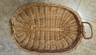 Vtg Hand Woven Wicker bamboo Harvest Basket 18 X 13 X 2 With Woven Handles