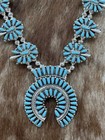 Navajo Handmade Sterling Silver Turquoise Squash Blossom Necklace 22    Mathilda B