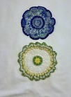      Vintage Set Of 2 Handmade Crocheted Round Doilies  1 Yellow 1 Blue  6   