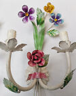 Vintage Italian Tole Pair Wall Sconces Fixture Daisy Flowers 2 Lights Italy Vtg