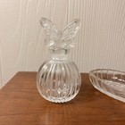Vintage Glass 4 Piece Dresser Vanity Set Perfume Bottle W  Atomizer
