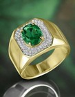 Men Band Ring 925 Silver Gold Finish Oval Cut Simulated Emerald white Moissanite