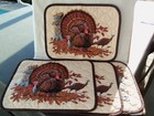 Vtg Turkey Thanksgiving Cloth Quilted Placemats   Set Of 4   16 X12   Very Nice 