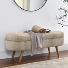 Ottoman Oval Storage Bench rubber Wood Legs  Gray  43 5 x16 x16  