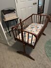 Vintage Jenny Lind Spindle Style Wooden Brass Baby Cradle bassinet