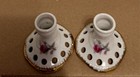 Vtg Lefton China Hand Painted Candle Holders Roses Gold Trim 3 25  Tall Set Of 2