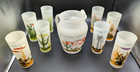 8 Vintage Blakely Oil   Gas Arizona Frosted Cactus Glasses W  Tray Pitcher
