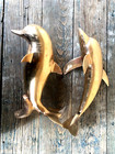 Set Of 2 Vintage Large Solid Golden Brass Dolphins  Porpoises Sculptures