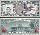 Ohio State Million Dollar Bill W Map  Seal  Flag  Capitol - Lot Of 10 Bills 