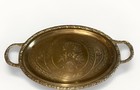 Vintage Etched Solid Brass Serving Tray  Engraved Floral Motif With Handles 15x9
