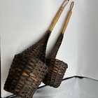 Vintage Woven Wicker Nesting Wall Pocket Basket Boho Set Of 2 Hanging Baskets