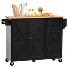 Kitchen Island Cart Storage Cabinet With 2 Doors 3 Drawers  Lockable Wheels