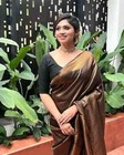 Woman Black Lichi Silk Saree Ethnic Wedding Festive Wear With Unstitch Blouse