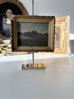 Small Antique Oil On Board Painting In Giltwood Ornate Frame Landscape
