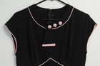 Vintage 1930 s 40  Inspired Dress Black pink Details Maxi Zipper Cap Sleeves Lg