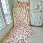French Fabric Pink And White Antique Large Scale Botanical Floral Curtain Drape