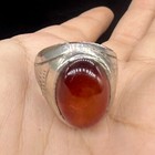 Very Rare Ancient Roman Silver Ring With Rare Red Stone Insert