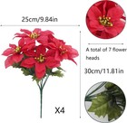 4 Pcs Artificial Poinsettia Bushes Poinsettias Artificial Christmas Flowers Red