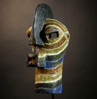 African Kuba Mask Carved Wood Polychrome Geometric Tribal Art Congo Decor-g4698