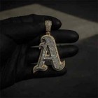 3ct Round Cut Moissanite Custom Any Letter A Mens Pendant 14k Yellow Gold Plated