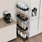 3-tier Rolling Cart White narrow Space Storage Shelf For Kitchen Bathroom Fridge