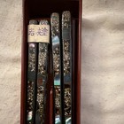 Japanese Decorative Chopsticks Set  Red Lacquered Case  Gold Design  Label