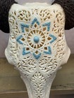 Hand-carved Mandala Buffalo Skull - Wall Decor W  Studded Teal Aztec western