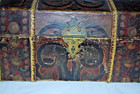 Antique Paper Litho Doll Trunk 1900s Dome Top Toy Treasure Chest Caribbean Map