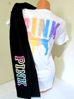 Victoria Secret Pink Ombre Gradient Rainbow Logo Tee Shirt M Legging L Pant Set