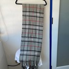 Scarf 100  Cashmere Made In Scotland 64x12 Gray Tartan Fringe