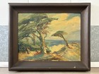      Antique Old Early California Carmel Tree Seascape Oil Painting - Dell  1919