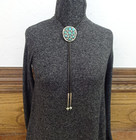 Vintage Bolo Tie Sterling Silver Turquoise Cluster Black Leather Cord 925 Tips