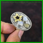 18k Gold Finish Silver Natural Rainbow Moonstone New Statement Star Ring Jewelry