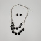 Vintage 3 Piece Set Silver Tone Black Necklace 20  Earring Choker New Gift Box