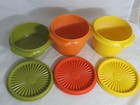 Vtg Tupperware Bowls W lids Set Of 3 Yellow  Orange   Avocado Green