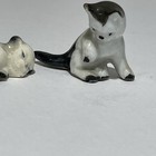 Vintage Mini Cat Kitten Figurines White   Gray Porcelain Playful Sleeping Mcm