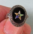 Vintage Sterling Silver Black Onyx Marcasite  Order Of The Eastern Star Ring