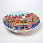 Turkish Kutahya Pottery Hand Painted Street Vendor Colorful Serving Bowl 10 dia
