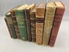 Lot Of 9 Old Leather Books Display Decor Vintage Antique Brown Mixed Languages
