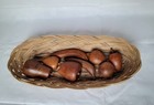 8 Vintage Hand-carved Wooden Fruit Pieces Decor Set W  Woven Basket 