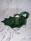 Vintage Holly Shaped Christmas Ceramic Green Candle Holder   Candle Decoration