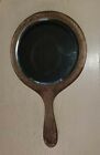 Antique Handheld Wood Mirror W  Handmade Carved Grapevine Design   Beveled Glass
