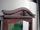 Vintage Wood Glass Doll Curio Display Cabinet Rose Pediment Green Felt Wall Case