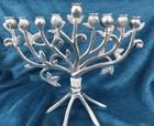 Lenox Menorah Judaic Blessings Metal 9    H 10    W Flower Menorah Tree Hanukkah