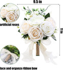 Wedding Bouquets For Bride Bridesmaid  9 5 Inch White Artificial Silk Roses Bouq